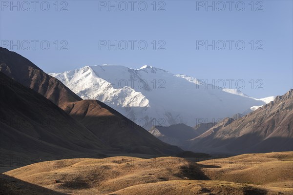 Mountain landscape in front of Lenin Peak, Trans Alay Mountains, Pamir Mountains, Osh Province, Kyrgyzstan, Asia