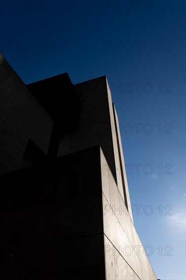 Modern Design Building Against Blue Clear Sky and Sunlight in Campione d'Italia, Lombardy, Italy, Europe