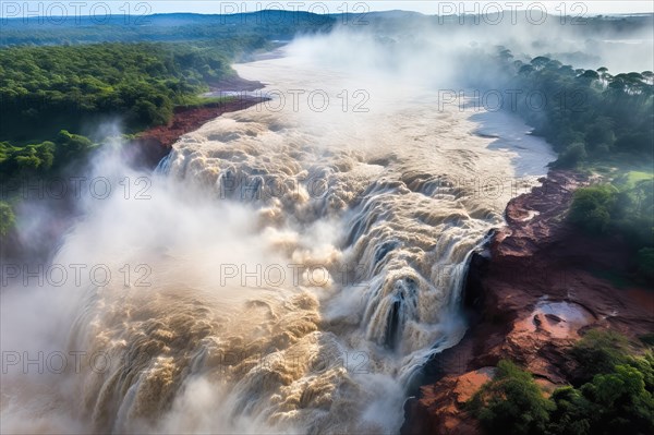 Aerial view over the Iguazu Falls, Argentina, Brazil, AI Generated, AI generated, South America