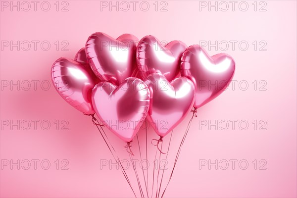 Bunch of glossy pink heart-shaped balloons against a soft pink background, perfect for Valentine Day, anniversaries, or any romantic occasion, AI generated