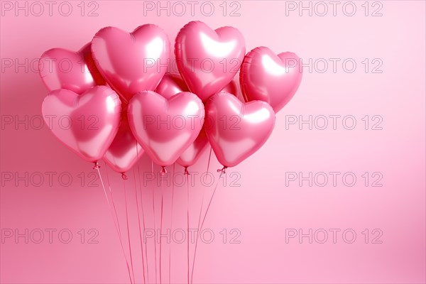 Bunch of glossy pink heart-shaped balloons against a soft pink background, perfect for Valentine's Day, anniversaries, or any romantic occasion, AI generated