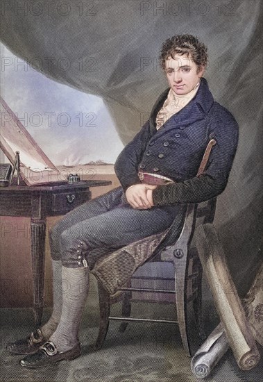 Robert Fulton (born 14 November 1765 (1) in Little Britain, Lancaster County, Province of Pennsylvania, died 24 February 1815 in New York) was an American engineer, he built the first usable steamships and the submarine Nautilus, after a painting by Alonzo Chappel (1828-1878), Historic, digitally restored reproduction from a 19th century original