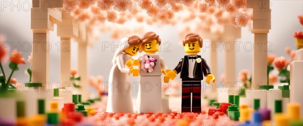 A decorative cake topper featuring a miniature bride and groom, perfect for wedding celebrations ai generated, AI generated