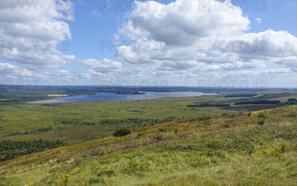 View from Mont Saint-Michel de Brasparts, on the reservoir Reservoir de Saint-Michel, mountain range Monts d'Arree, department Finistere Penn ar Bed, region Bretagne Breizh, France, Europe