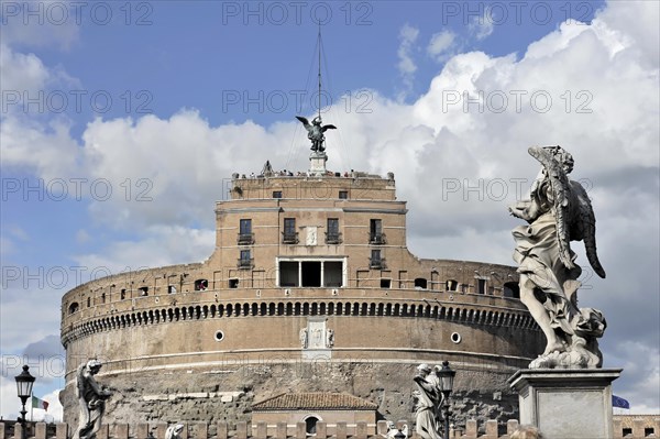 Angel Sculptures at Castel Sant'Angelo and the Aelius Bridge over the Tiber, UNESCO World Heritage Site, Rome, Lazio, Italy, Europe