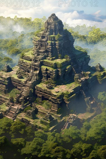 Surrealist aerial view of the Angkor Vat temples, Cambodia, AI Generated, AI generated, Asia