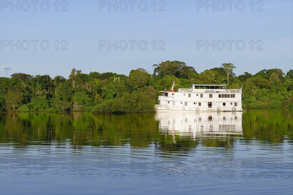 Traditional wooden boat navigating on the Madeira River, Amazonas State, Brazil, South America