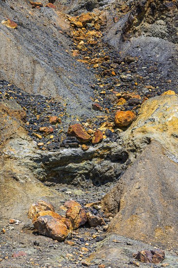 Ferrous rocks in the park of the former open-cast mine of Rio Marina, Elba, Tuscan Archipelago, Tuscany, Italy, Europe