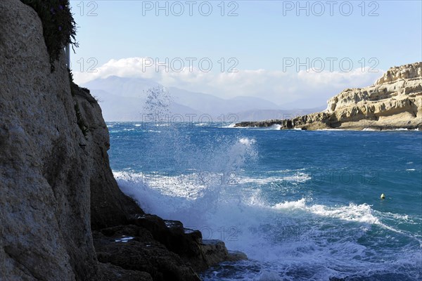 Bay, Matala beach, Matala, Crete, Greece, Europe