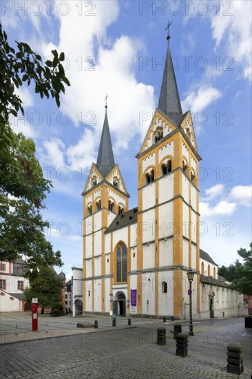 Two towers facade of St Florian Church, Coblenz, Rhineland Palatinate, Germany, Europe