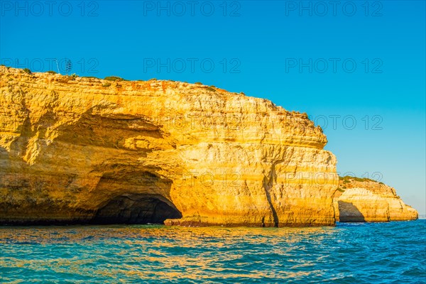 Beautiful limestone Algarve coast with caves and rock formation, Albufeira, south of Portugal