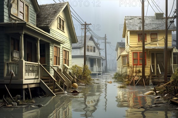 Devastated city after a flood, AI Generated, AI generated