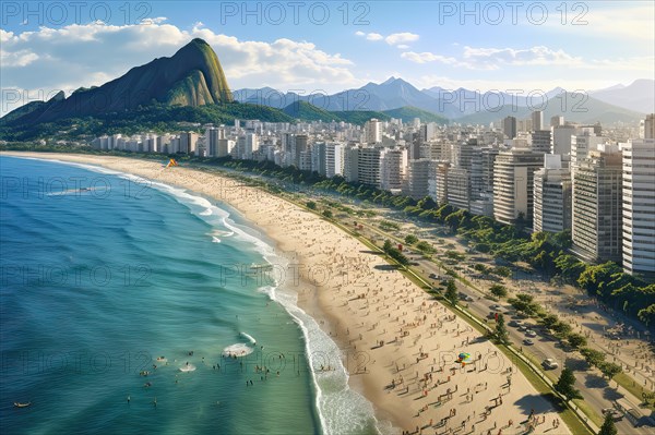 Drone view of Copacabana beach, Rio de Janeiro, Brazil, AI Generated, AI generated, South America