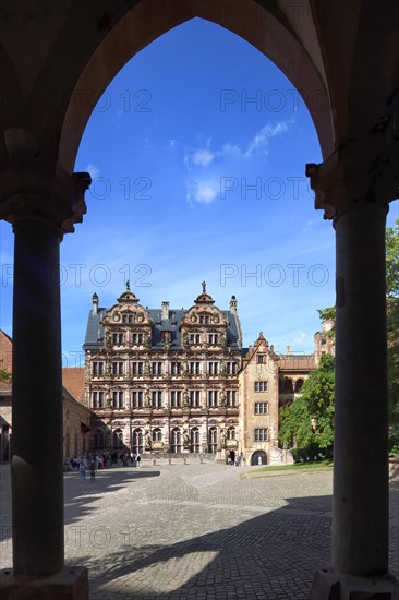 Heidelberg castle, Courtyard with the Friedrich building, Heidelberg, Baden Wurttemberg, Germany, Europe