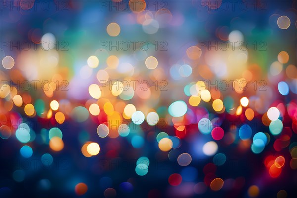 An abstract and colorful defocused blurred bokeh background with bright lights and festive decoration. Perfect for holiday and party-themed projects, AI generated