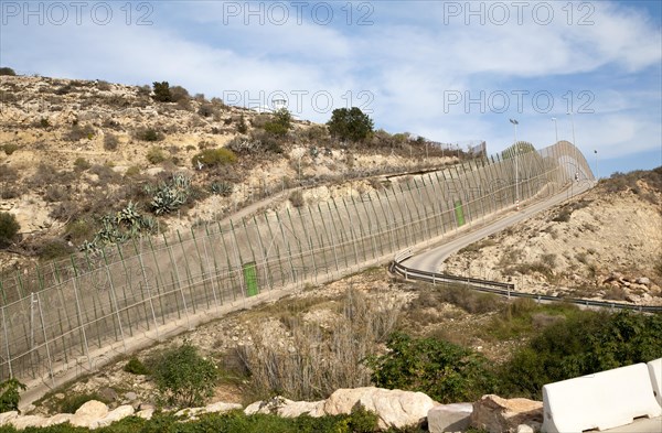 High security fences separate the Spanish exclave of Melilla, Spain from Morocco, north Africa, January 2015