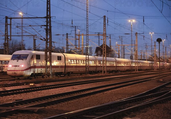 Deutsche Bahn ICE trains standing at the ICE plant in Berlin Rummelsberg, Berlin, 20/12/2022