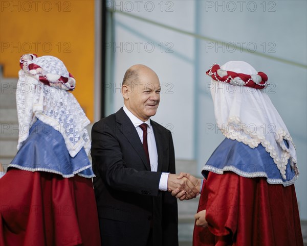 Federal Chancellor Olaf Scholz (SPD) pictured at the traditional reception for carol singers at the Federal Chancellery in Berlin, 8 January 2024