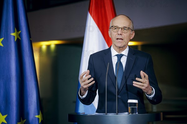 Luc Frieden, Prime Minister of the Grand Duchy of Luxembourg, recorded at a press conference after talks with Federal Chancellor Olaf Scholz at the Federal Chancellery in Berlin, 8 January 2024