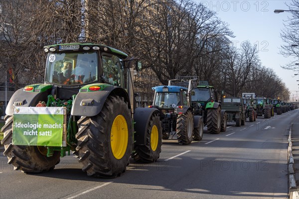 Around 600 farmers drove to the festival hall in Frankfurt am Main on 11 January 2024 as part of the rally organised by the Wetterau-Frankfurt Regional Farmers' Association to protest against the agricultural policy of the so-called traffic light government, in particular the cancellation of subsidies, festival hall, Frankfurt am Main, Hesse, Germany, Europe