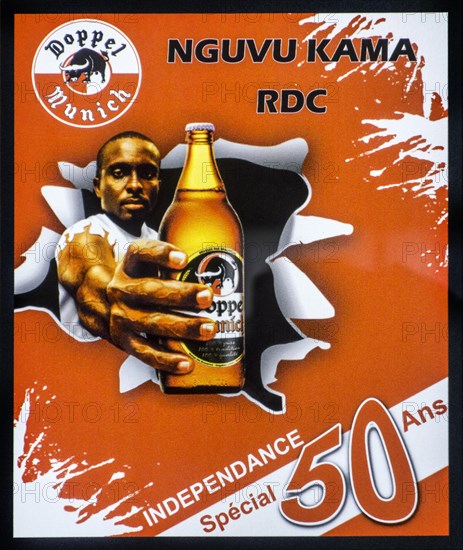 African advertising poster for Doppel Munich beer from the Congolese Bracongo brewery based in Kinshasa, Congo, Africa