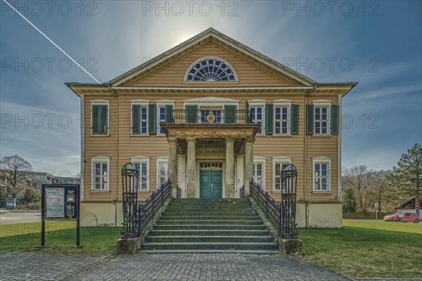 A classicist villa with steps and a symmetrical facade under a clear sky, Schachtrupp Villa, Lost Place, Osterode am Harz, Lower Saxony, Germany, Europe
