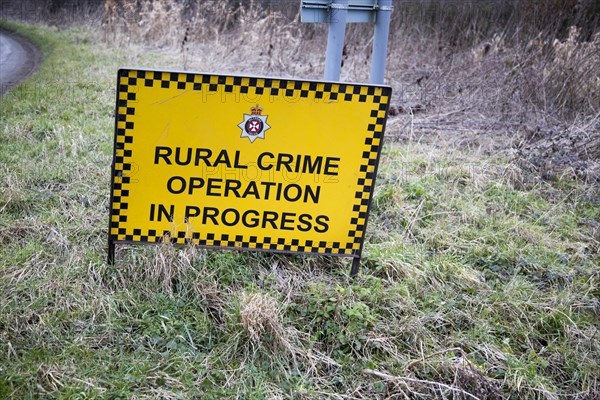 Rural Crime operation in progress sign, Wiltshire, England, UK