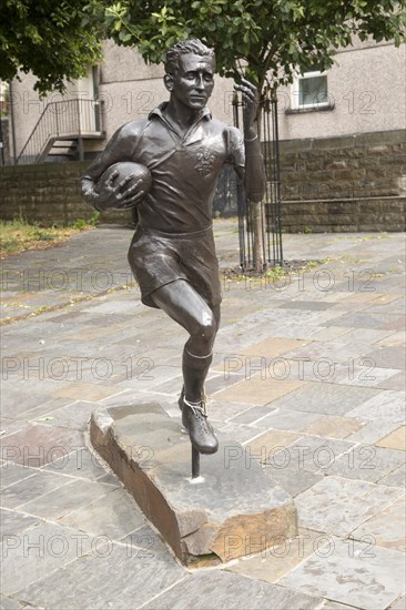 Statue of local hero rugby player, Ken Jones, Blaenavon, Torfaen, Monmouthshire, South Wales, UK