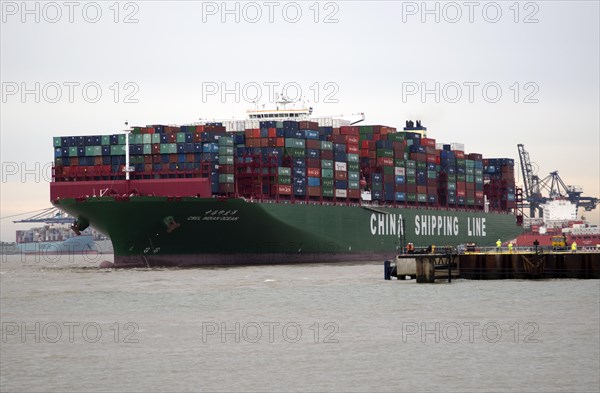 Large container ship, the Indian Ocean, of China Shipping Line, Port of Felixstowe, Suffolk, England, UK