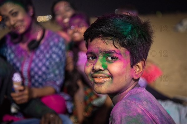 Boy, Holi Festival, indian spring festival, traditional festival of colours, Marina Beach, Chennai, Tamil Nadu, India, Asia