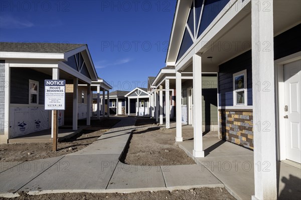 Longmont, Colorado, The Veterans Community Project is building tiny homes for homeless veterans. The development has 26 homes, ranging from 240 square feet for individuals to 320 square feet for families