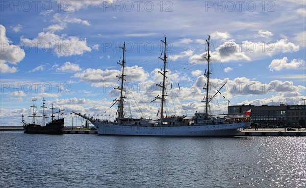 Sailing ship Dar Mlodziezy moored in the port of Gdynia, Gdynia Poland