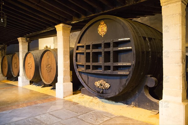 El Cristo oak sherry barrel commemorating 1862 royal visit Gonzalez Byass bodega, Jerez de la Frontera, Cadiz province, Spain, Europe