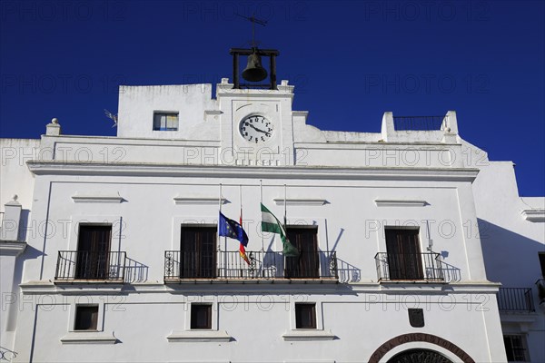 Ayuntamiento town hall in traditional whitewashed buildings in Vejer de la Frontera, Cadiz Province, Spain, Europe