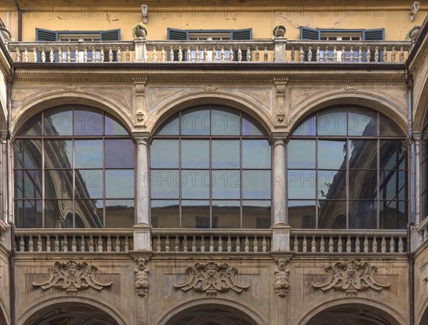 Detail of the courtyard of Palazzo Doria Spinola, former manor house from the 16th century, today prefecture, Genoa, Italy, Europe