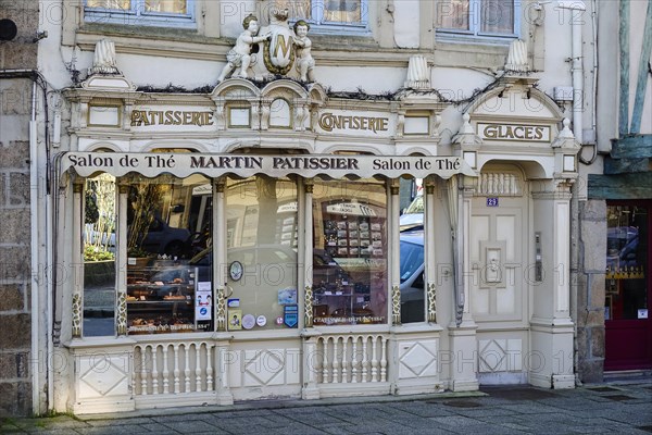 Place des Otages, shop window of an old patisserie confectionery, Morlaix Montroulez, Finistere Penn Ar Bed department, Brittany Breizh region, France, Europe