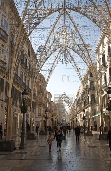 City centre street with Christmas decorations, Calle Molino Lario, Malaga, Spain, Europe