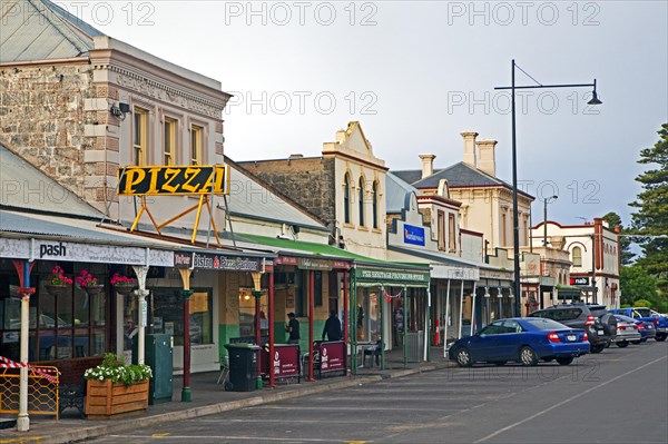 Shops and restaurants in the main shopping precinct of Port Fairy, Victoria, Australia, Oceania