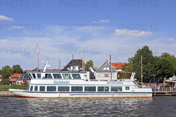 Tourist boat at Steinhuder Meer, Lake Steinhude, Lower Saxony, Niedersachsen, Germany, Europe