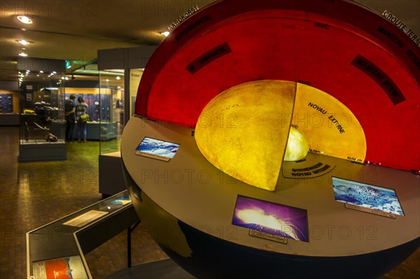 Cross-section of the earth in the Mineral Gallery of the Royal Belgian Institute of Natural Sciences, Museum of Natural Sciences, dedicated to natural history in Brussels, Belgium, Europe