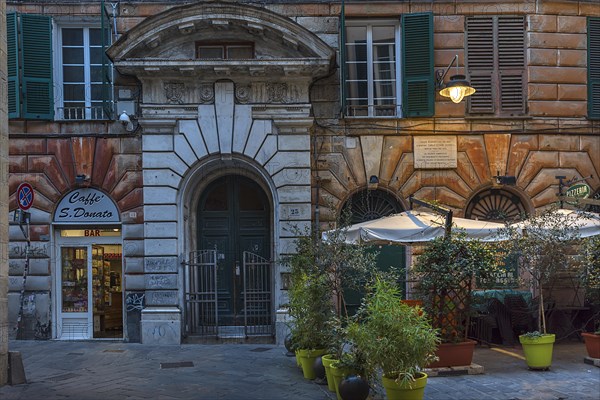 Historic entrance portal of the former home of Cesare Cerruti, 1820 -1905, Italian politician, Genoa, Italy, Europe