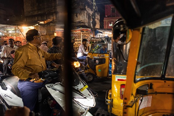 Evening traffic jam, traffic chaos, Hyderabad, Andhra Pradesh, India, Asia