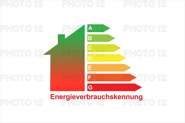 Energy efficiency class for a detached house, energy consumption code, A-G, Studio