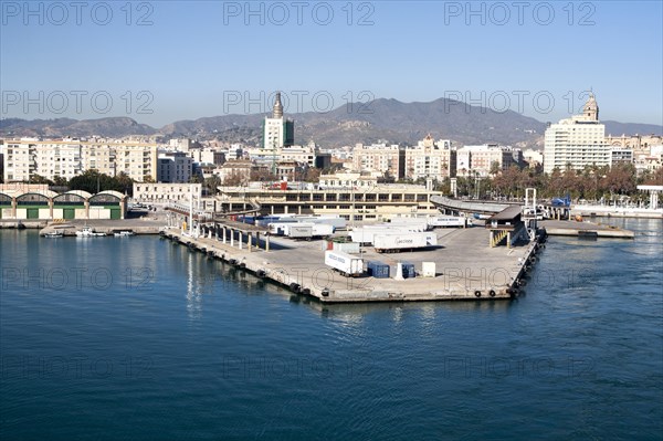 Vehicle containers on the quayside in the port of Malaga, Spain, Europe