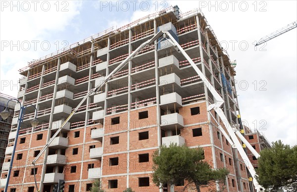 Construction of high rise apartment block housing in Gibraltar, British overseas territory in southern Europe