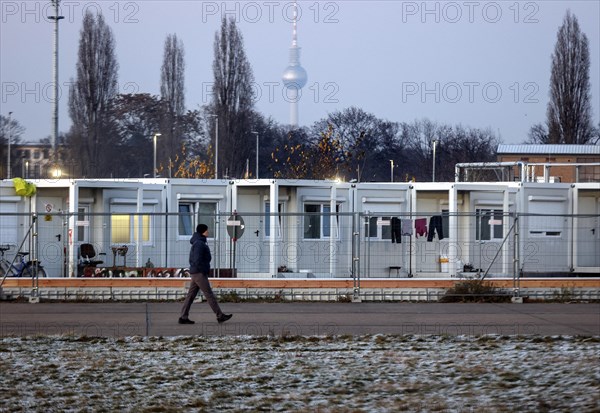 Around 800 refugees from Ukraine are housed in containers in a refugee shelter on Tempelhofer Feld, Berlin, 15 December 2022