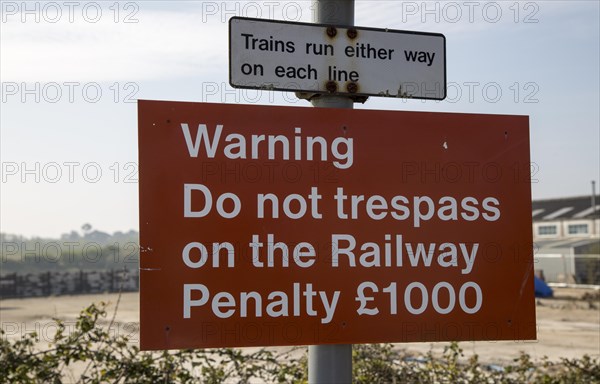 Do not trespass on the railway sign, Woodbridge, Suffolk, England, UK