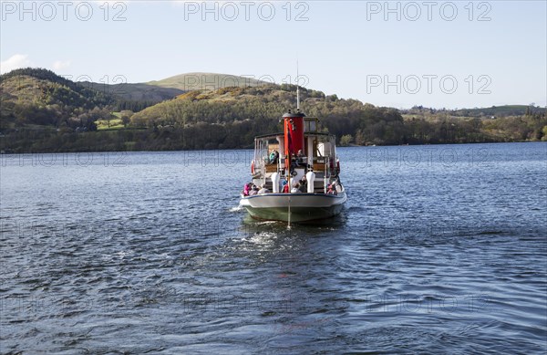 Paddle steamer ferry boat, Howtown, Ullswater lake, Lake District national park, England, UK