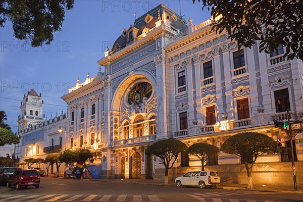 Chuquisaca Governorship Palace in republican architecture style in the city Sucre, constitutional capital of Bolivia in the Oropeza Province