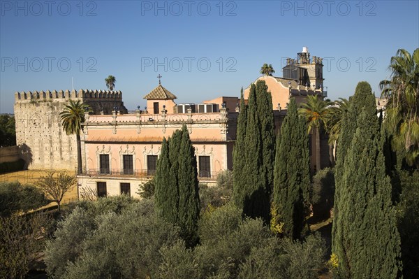 Historic palace building, Palacio de Villavicencio and gardens in the Alcazar, Jerez de la Frontera, Spain, Europe